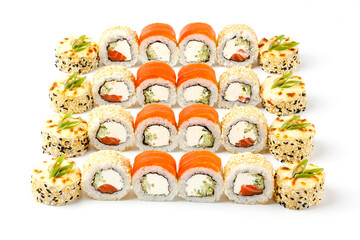 set of fresh appetizing rolls on white background for online restaurant website 12