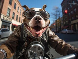 A HIP HOP STYLE PIT BULL RIDE A BICYCLE 