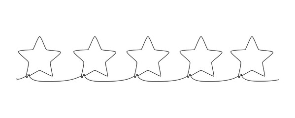 Rating stars one single hand drawing line. Vector stock illustration isolated on white background for design top review feedback web page bar, restaurant, hotel, vote. Editable stroke. 