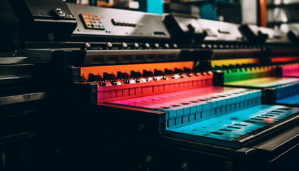 Modern sound recording equipment in a factory control panel close up generated by AI