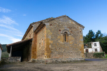 Fototapeta na wymiar Romanesque church of San Andrés de Valdebárcena (12th century). Asturias, Spain.