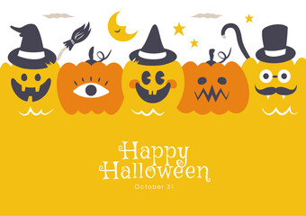 ハロウィンの背景イラスト おばけや魔女の仮装パーティー