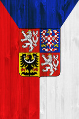 Flag and coat of arms of Czech Republic on a textured background. Concept collage. © Nataliia