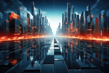 Obraz premium A futuristic city with a lot of tall buildings. Generative AI.