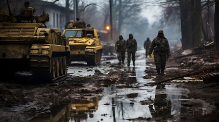 Fototapeta premium Images from the Front: the Crisis of Conflict between Ukrainians and Russians