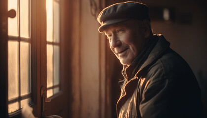 Obraz premium Senior man enjoys winter sunset with confidence and relaxation generated by AI