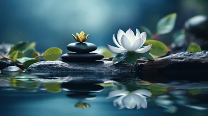 Fotobehang Spa still life with water lily and zen stone in a serenity pool © darkhairedblond