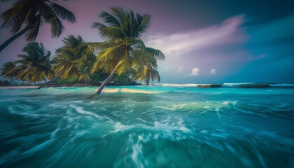 Fototapeta premium A tranquil Caribbean seascape with turquoise waters and palm trees generated by AI