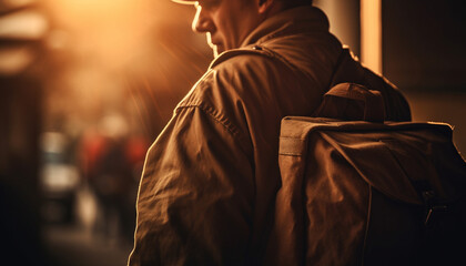 Obraz premium One man walking outdoors at night in the city generated by AI