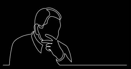 vector illustration of one line drawing of person thinking about new ideas creativity finding solutions - black background and white lines with FULLY EDITABLE STROKE