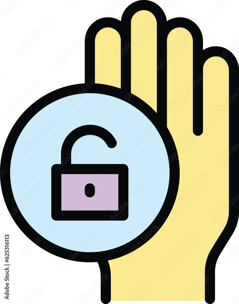 Poster verification palmprint icon outline vector. palm recognition. scan identity color flat