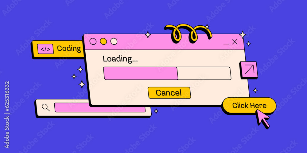 Fototapete loading and search window. user interface in retro neobrutalism style. elements for ui ux design. na