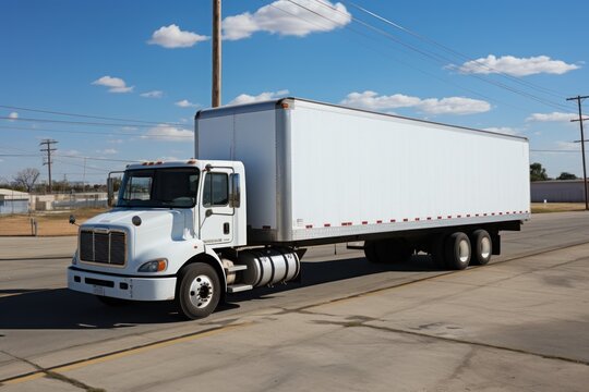 Cargo Truck Illustration with a Copy Space. Cargo Truck. Semi Truck. Truck with Container on Road, Cargo Transportation Concept. Logistic Company. Made With Generative AI.  