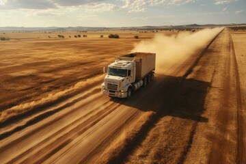 Cargo Truck Illustration with a Copy Space. Cargo Truck. Semi Truck. Truck with Container on Road, Cargo Transportation Concept. Logistic Company. Made With Generative AI.  