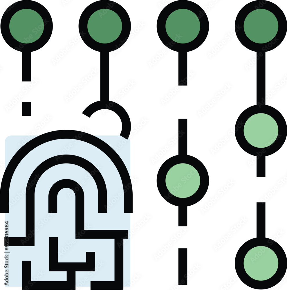 Poster fingerprint code icon outline vector. access lock. digital key color flat