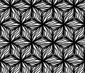 Black Flowers on White Background Seamless Pattern 