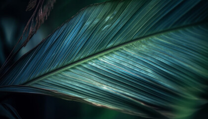 Vibrant frond growth in nature backdrop, striped fern wallpaper design generated by AI