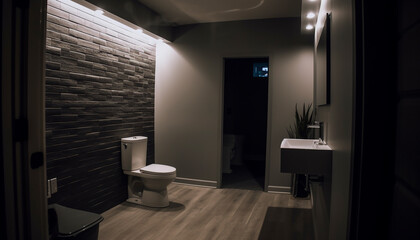 Modern luxury bathroom with elegant design, comfortable seating and illuminated lighting generated by AI