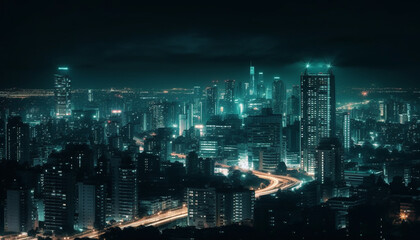 Fototapeta na wymiar Glowing skyscrapers illuminate the modern city skyline at dusk generated by AI