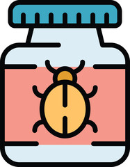 Bug chemical icon outline vector. Insecticide control. Pest spray color flat