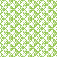 Green Bees Seamless Pattern on White Background 