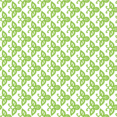 Green Bees Seamless Pattern on White Background 