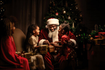Santa Claus giving Christmas gift to children