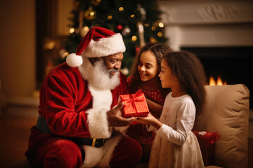 Santa Claus giving Christmas gift to children