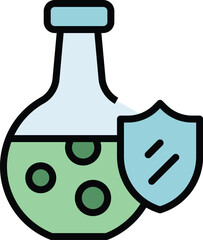 Shield flask icon outline vector. Safety formula. Chemical bottle color flat