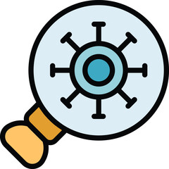 Obraz premium Magnifying virus icon outline vector. Detection bacteria. Cell infection color flat