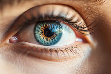 Fototapeta premium Blue female human eye extreme macro shot. High quality photo