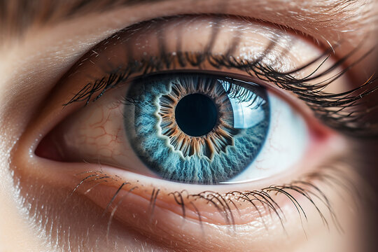 Blue female human eye extreme macro shot. High quality photo