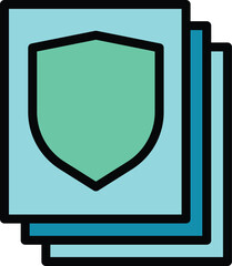 Shield files icon outline vector. Data secure. Privacy lock color flat