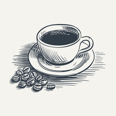 Cup of hot drink. Vintage woodcut engraving style vector illustration.