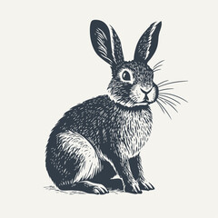 Sitting rabbit. Vintage woodcut engraving style vector illustration.