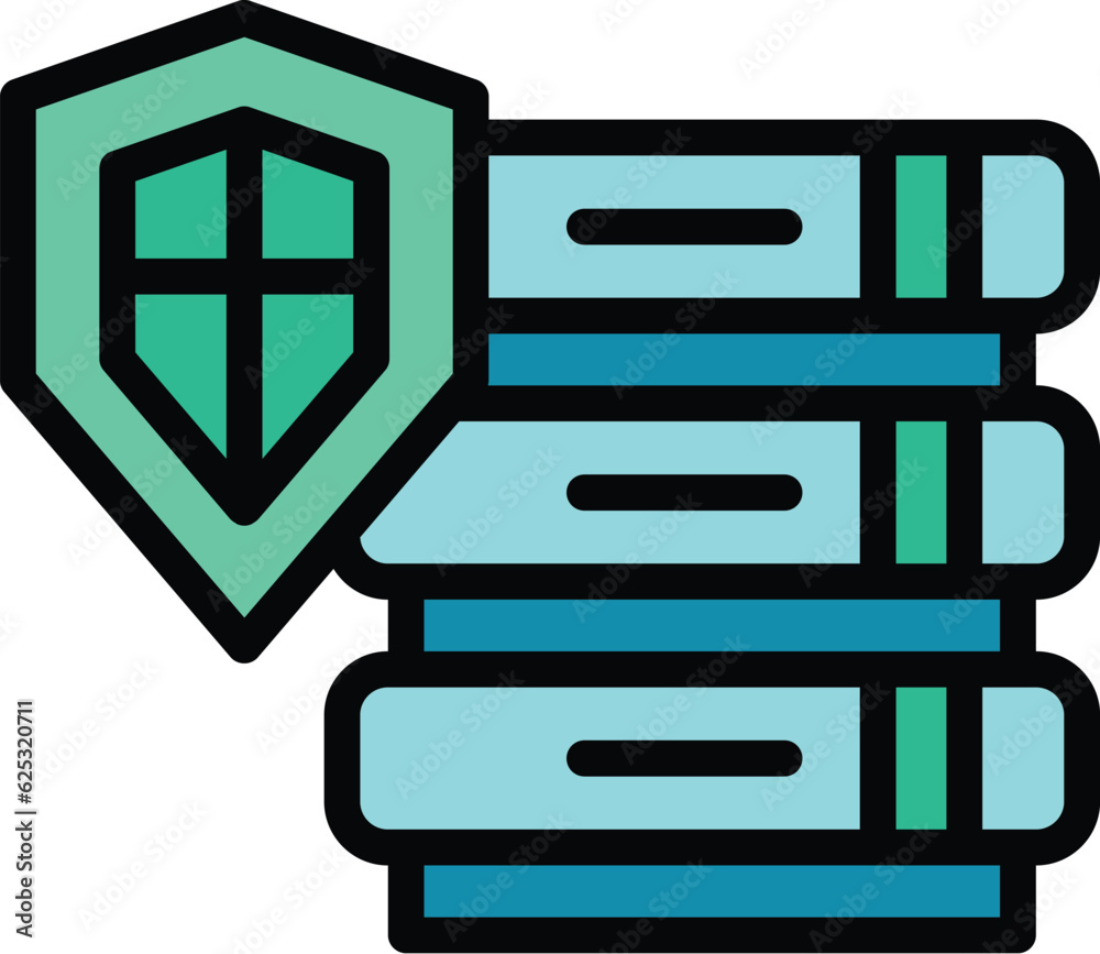 Poster server shield icon outline vector. data password. database protect color flat