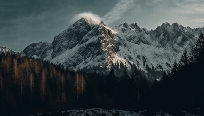 Fototapeta na wymiar Tranquil dusk on majestic Dolomites, wilderness adventure in extreme terrain generated by AI
