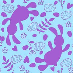Easter rabbit seamless cartoon bunnies and eggs pattern for wrapping paper and fabrics and kids clothes print