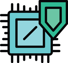 Chip shield icon outline vector. Security data. Digital lock color flat