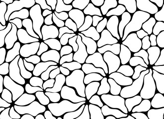 Black and white botanical seamless pattern with free abstract organic shapes. Matisse flower art endless background. Contemporary home textile, bedding, package. 