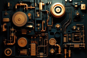 Fototapeta premium A close up of a bunch of pipes and valves. Generative AI.