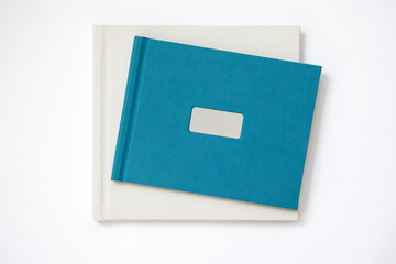 Photo album with linen hardcover and frame for design and personalization