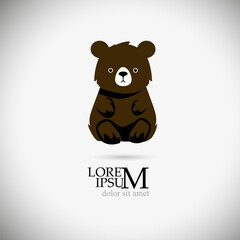 Cute bear logo, teddy bear, brown bear, plushie. Vector illustration