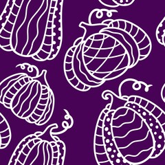 Autumn harvest seamless cartoon pumpkins Halloween pattern for wrapping paper and fabrics and linens