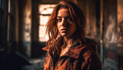 Confident young woman exudes elegance and sensuality outdoors, smiling brightly generated by AI