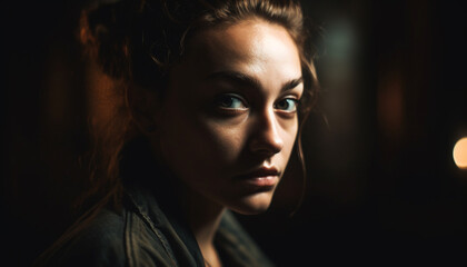 Confident young woman exudes beauty and elegance in close up portrait generated by AI