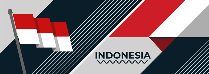 Indonesia national day banner, flag colors background and geometric abstract modern red white design. Indonesian flag independence day corporate business theme. Bali Jakarta Vector Illustration.