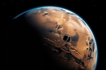 View from space of the planet Mars.