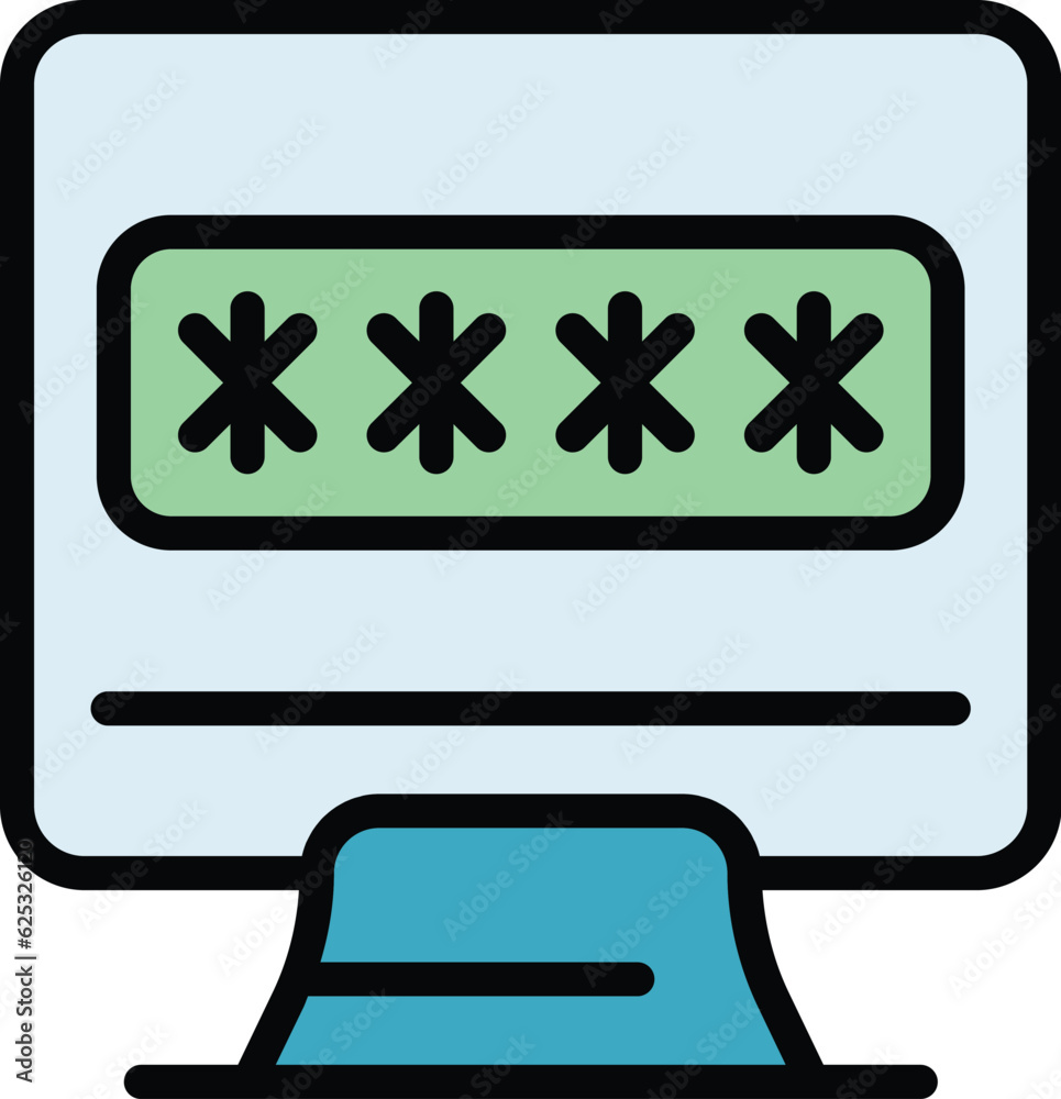 Poster computer password icon outline vector. system lock. secure cyber color flat