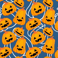 Autumn harvest seamless cartoon pumpkins Halloween pattern for wrapping paper and fabrics and linens